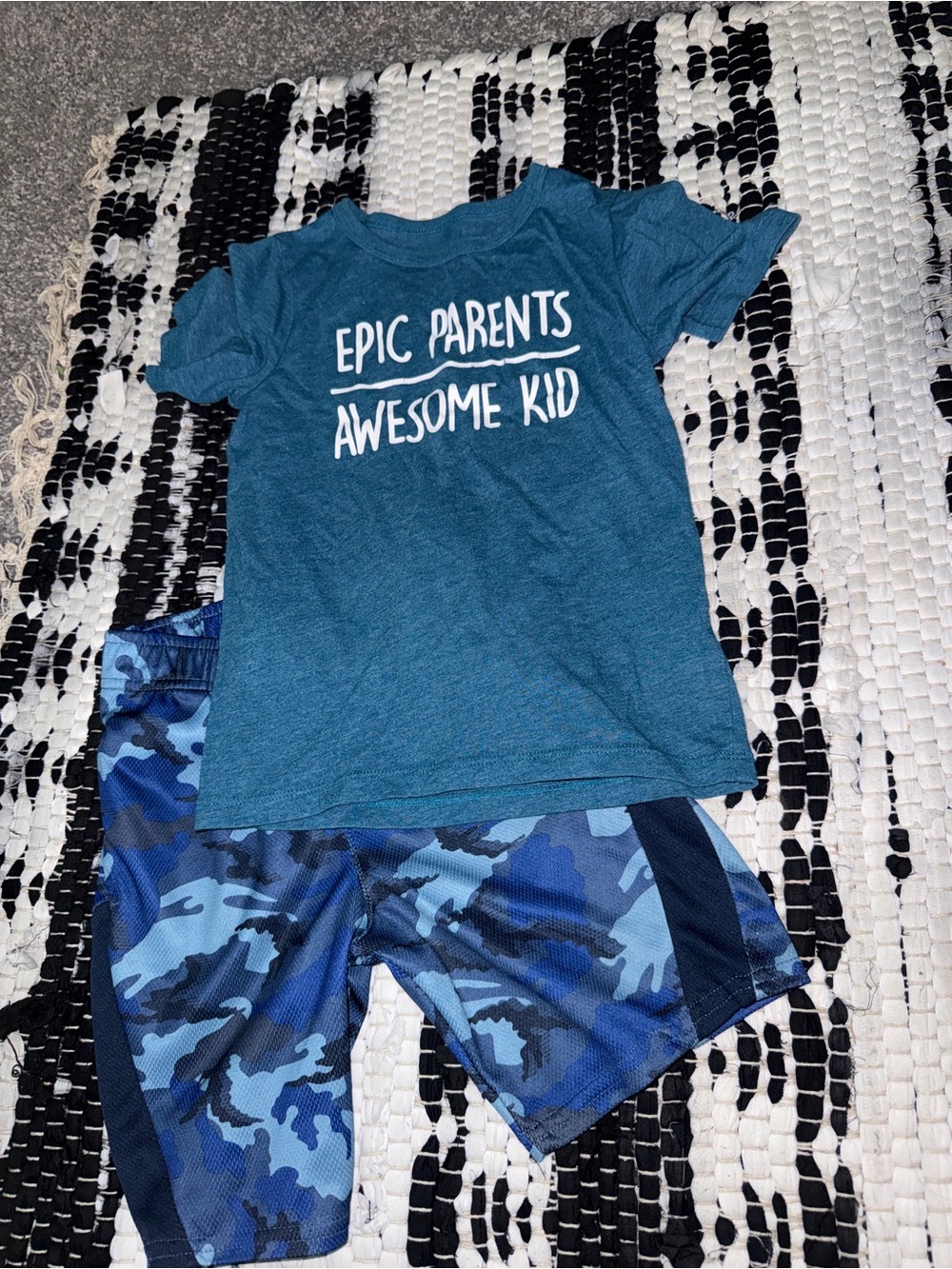 Epic Parents Awesome Kid Blue Tee & Blue Camo Shorts Set